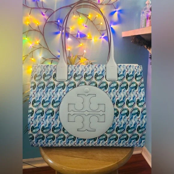 Tory Burch NWT Blue Swan Printed Ella Tote - Picture 9 of 13
